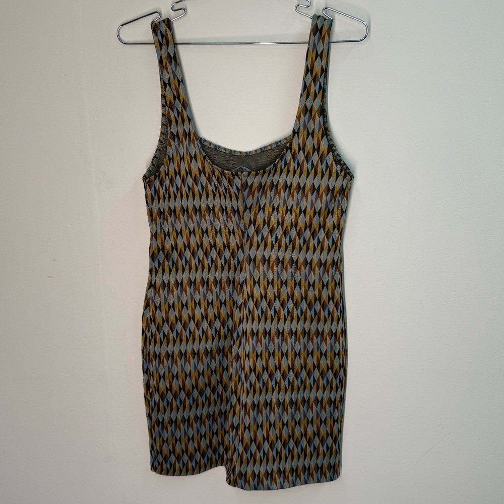 Zara Mini Dress size medium brown blue Geometric shapes - Picture 6 of 7